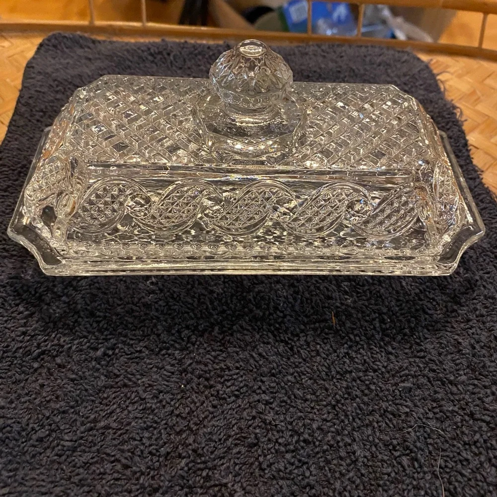 Avon Clear Pressed Glass Covered Butter Dish